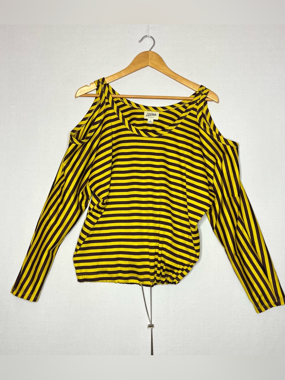 Jean Paul Gaultier For Target Yellow Brown Stripe Cold Shoulder Top Size Small